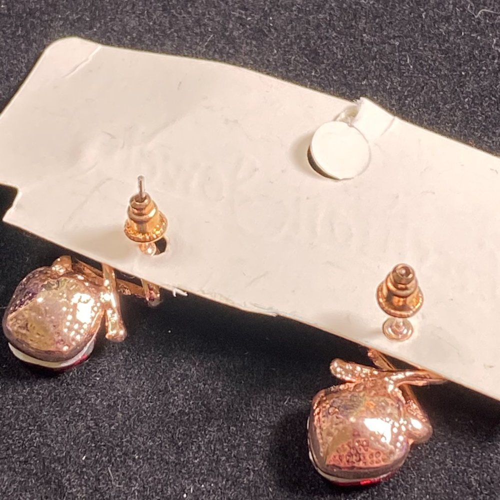 NW📌 Stunning RED Oval ear studs Rose Gold plated - Picture 12 of 12
